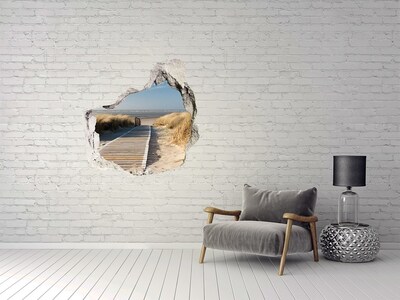 Dziura 3d w ścianie naklejka Drogowskaz do plaży