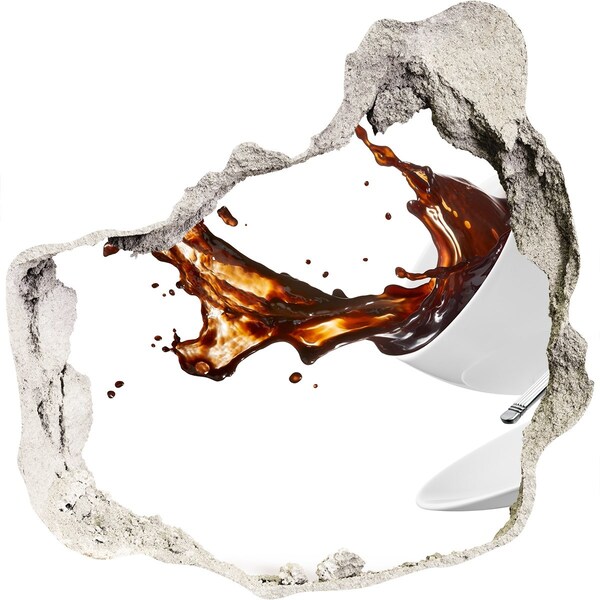 Naklejka 3D dziura okleina Kawa wylewająca się przez dziurę w ścianie
