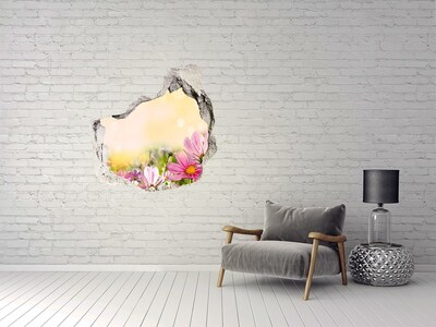 tegelstickers Een bloemenlandschap achter een gat in de muur.