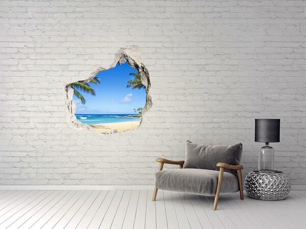 trapstickers mozaiek Caribisch strand door een gat in de muur