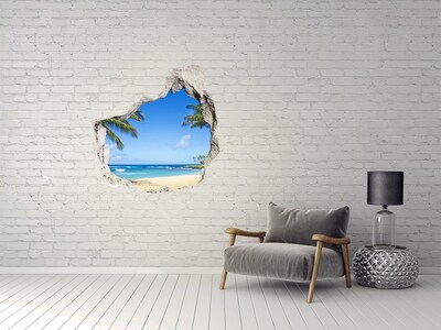 trapstickers mozaiek Caribisch strand door een gat in de muur