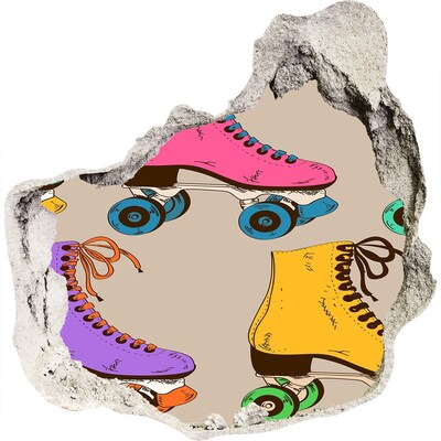 trapfolie Kleurrijke rolschaatsen in een gat in de muur