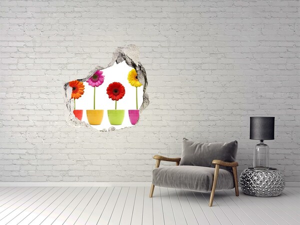 trapstickers mozaiek Bloemen in potten door een gat in de muur