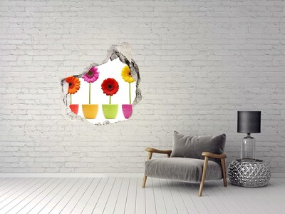 trapstickers mozaiek Bloemen in potten door een gat in de muur