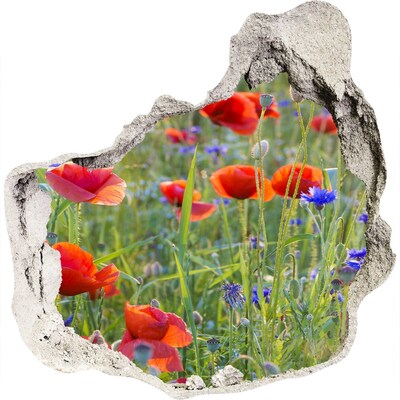 Zelfklevende muursticker 3D gat Een bloemenparadijs achter de muur.