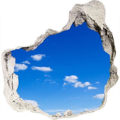 3D wandsticker gat in de muur Blauwe lucht met wolken
