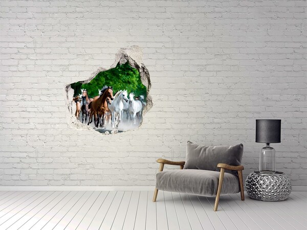 Dziura 3d fototapeta naklejka Stado koni w biegu