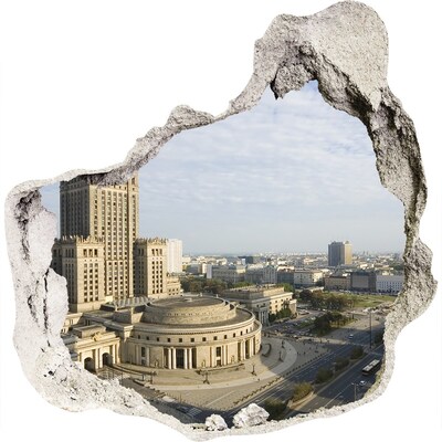 zelfklevende trapfolie Uitzicht op Warschau vanuit een gat in de muur.
