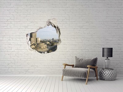 zelfklevende trapfolie Uitzicht op Warschau vanuit een gat in de muur.