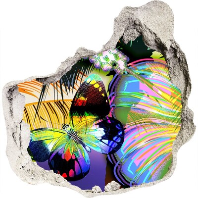 Samoprzylepna dziura naklejka Kolorowy motyl w dziurze w ścianie