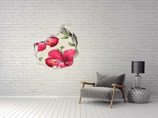tegelstickers keuken Hibiscusbloemen door een gat in de muur
