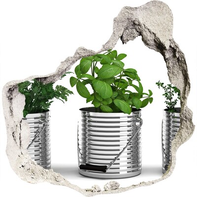 trapfolie Groene tuin in metalen potten