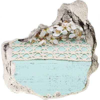 Samoprzylepna dziura naklejka Kwiatowy motyw na tle niebieskiego drewna