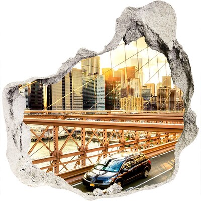 Fototapeta dziura na ścianę 3d Most Brookliński o zachodzie słońca