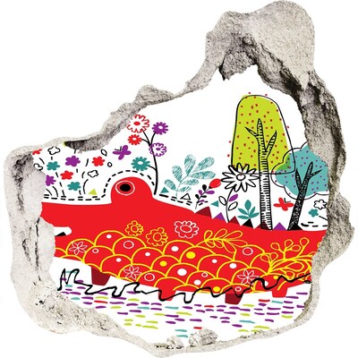 tegelstickers Krokodil in een kleurrijk landschap