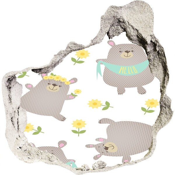 trapstickers tegels Lachende teddyberen in een bloemrijke omgeving.