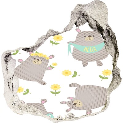 trapstickers tegels Lachende teddyberen in een bloemrijke omgeving.