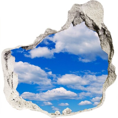 3D muursticker effect gat in de muur Blauwe lucht met wolken