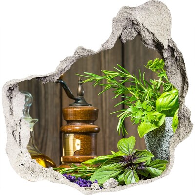 3D muursticker effect gat in de muur Kruidenhoekje in de keuken