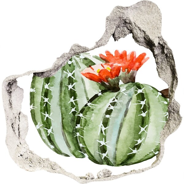 trapstickers natuur Een cactus met een bloem in een gat in de muur.