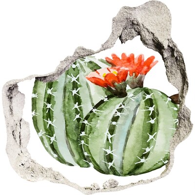 trapstickers natuur Een cactus met een bloem in een gat in de muur.
