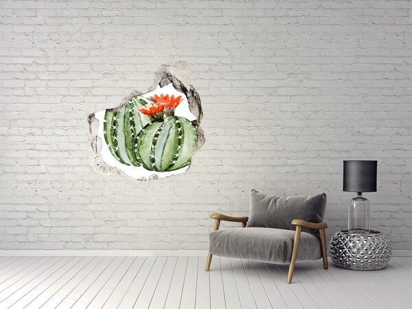 trapstickers natuur Een cactus met een bloem in een gat in de muur.