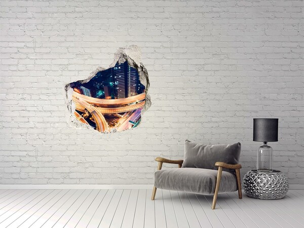 Fototapeta dziura na ścianę 3d Widok na miasto nocą