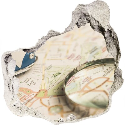 tegelstickers Kaart met vergrootglas in een gat in de muur