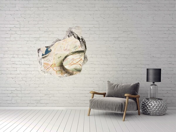 tegelstickers Kaart met vergrootglas in een gat in de muur