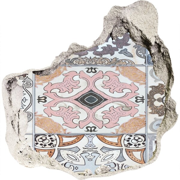 trapstickers mozaiek Een versleten vloer met kleurrijke tegels.