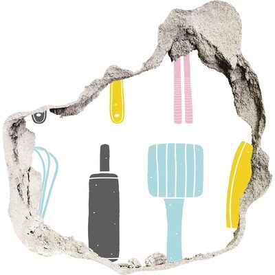 tegelstickers Keukengereedschap in een gat in de muur