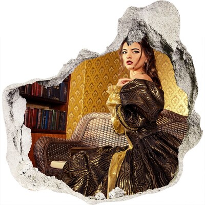 Fototapeta dziura na ścianę Kobieta w eleganckiej sukni w stylowym wnętrzu