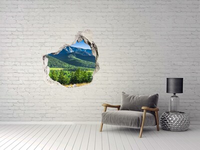 trapstickers tegels Berglandschap door een gat in de muur