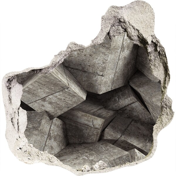 trapfolie Een beschadigde muur die uitkijkt op een betonnen ruimte.