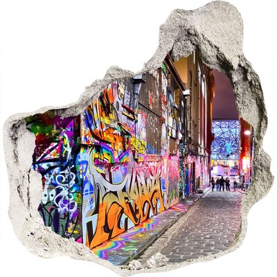 3D wandsticker gat in de muur Een straat vol graffiti