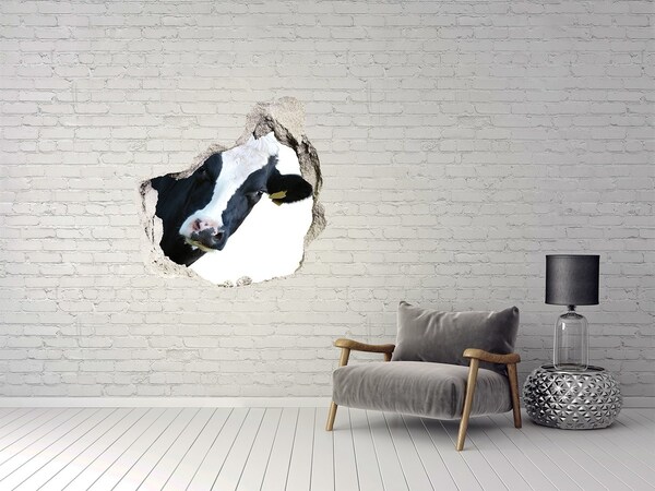 naklejka fototapeta 3D widok Krowa w dziurze w ścianie