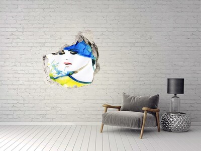 Samoprzylepna dziura na ścianę Kobieta w niebieskim kapeluszu
