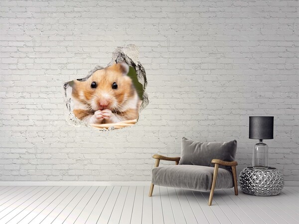 trapstickers natuur Hamster in een transparant gat in de muur
