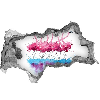 Fototapeta dziura na ścianę 3d Flamingi w kolorowej wodzie