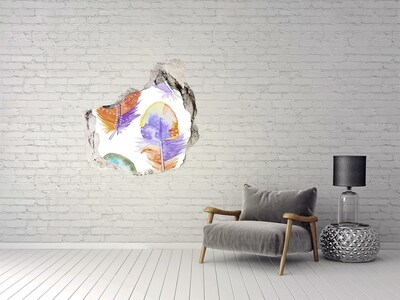 Fototapeta dziura na ścianę Kolorowe pióra na tle ściany