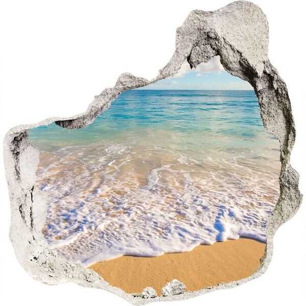 trapstickers natuur Caribisch strand door een gat in de muur