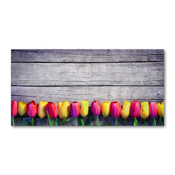 Foto in plexiglas Tulpen op hout