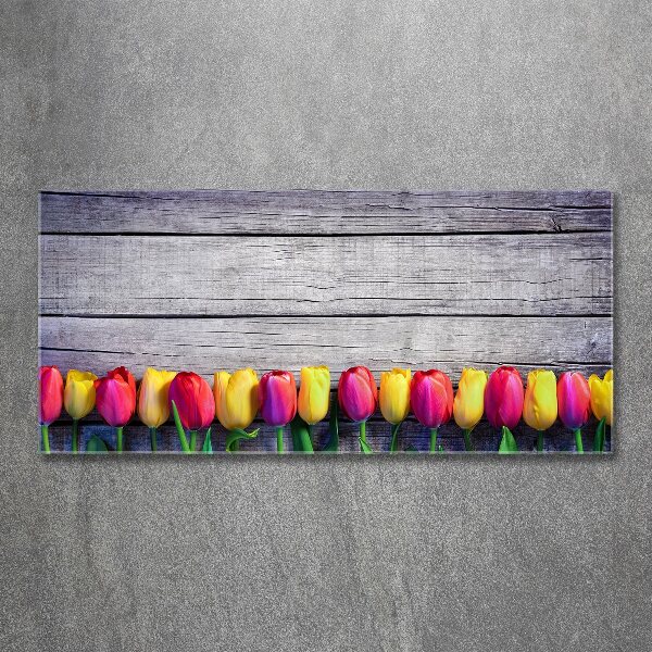 Foto in plexiglas Tulpen op hout
