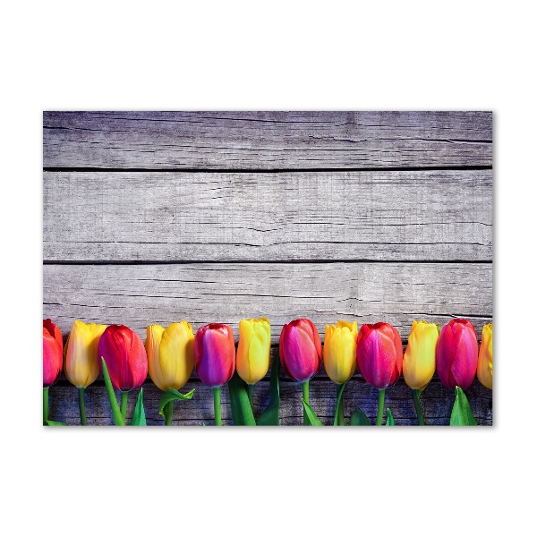 Foto in plexiglas Tulpen op hout