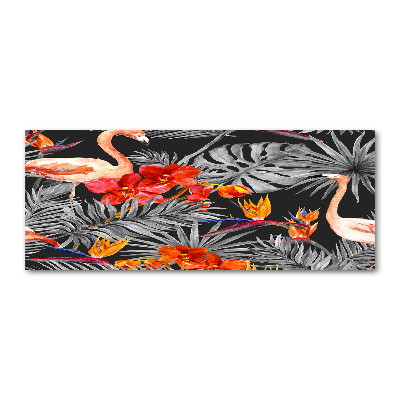 Schilderij op acrylglas Flamingo's en bloemen