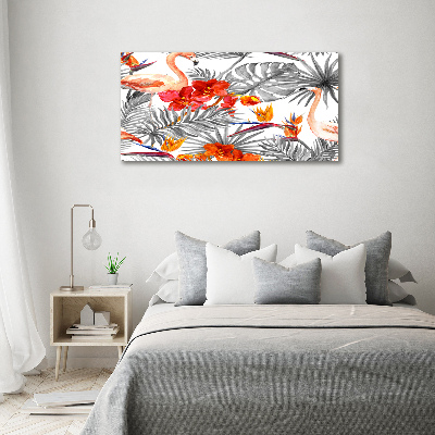 Plexiglas schilderij Flamingo's en bloemen