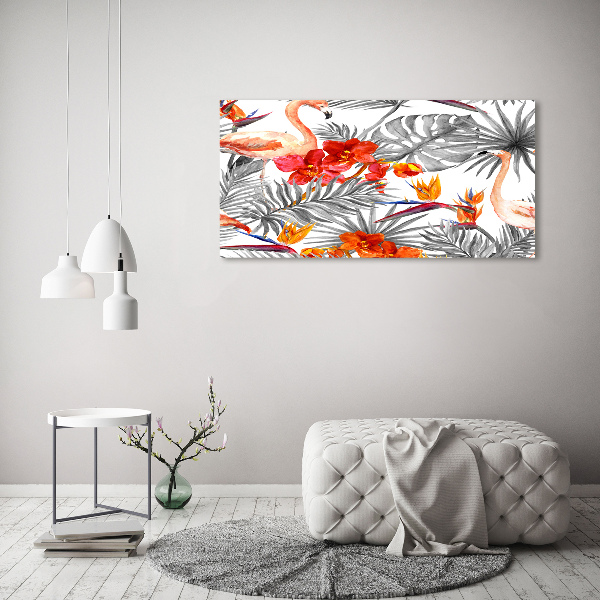 Plexiglas schilderij Flamingo's en bloemen