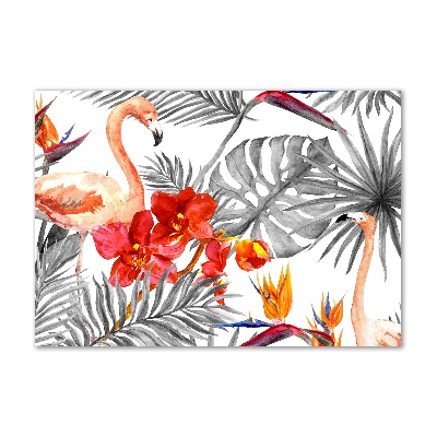 Plexiglas schilderij Flamingo's en bloemen