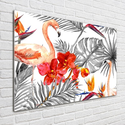 Plexiglas schilderij Flamingo's en bloemen