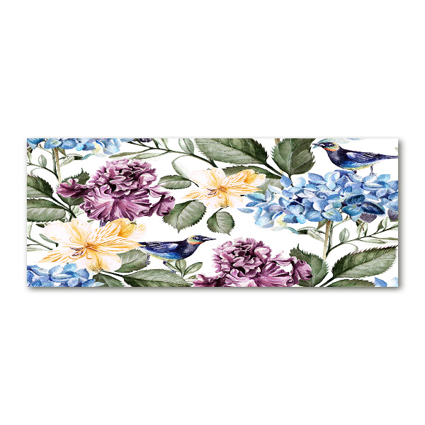 Obraz zdjęcie szkło akryl Kwiaty i ptaki